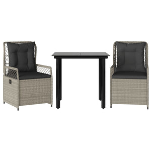 Matgrupp för trädgården med dynor 3 delar ljusgrå konstrottning