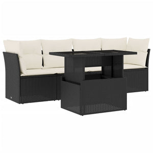 Loungegrupp för trädgården med dynor 5 delar svart konstrotting