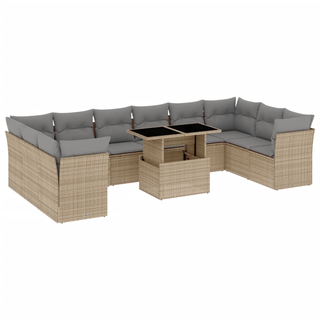 Loungegrupp för trädgården m. dynor 11 delar beige konstrotting