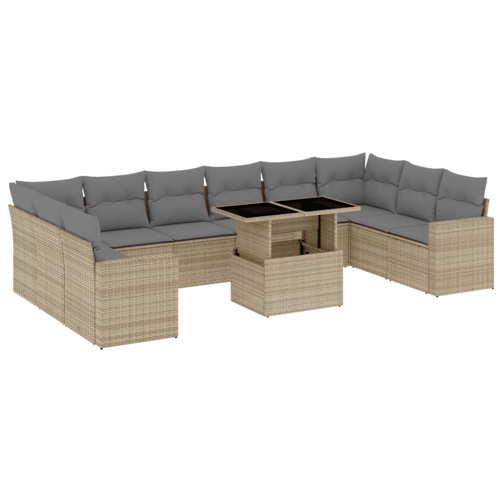 Loungegrupp för trädgården m. dynor 11 delar beige konstrotting