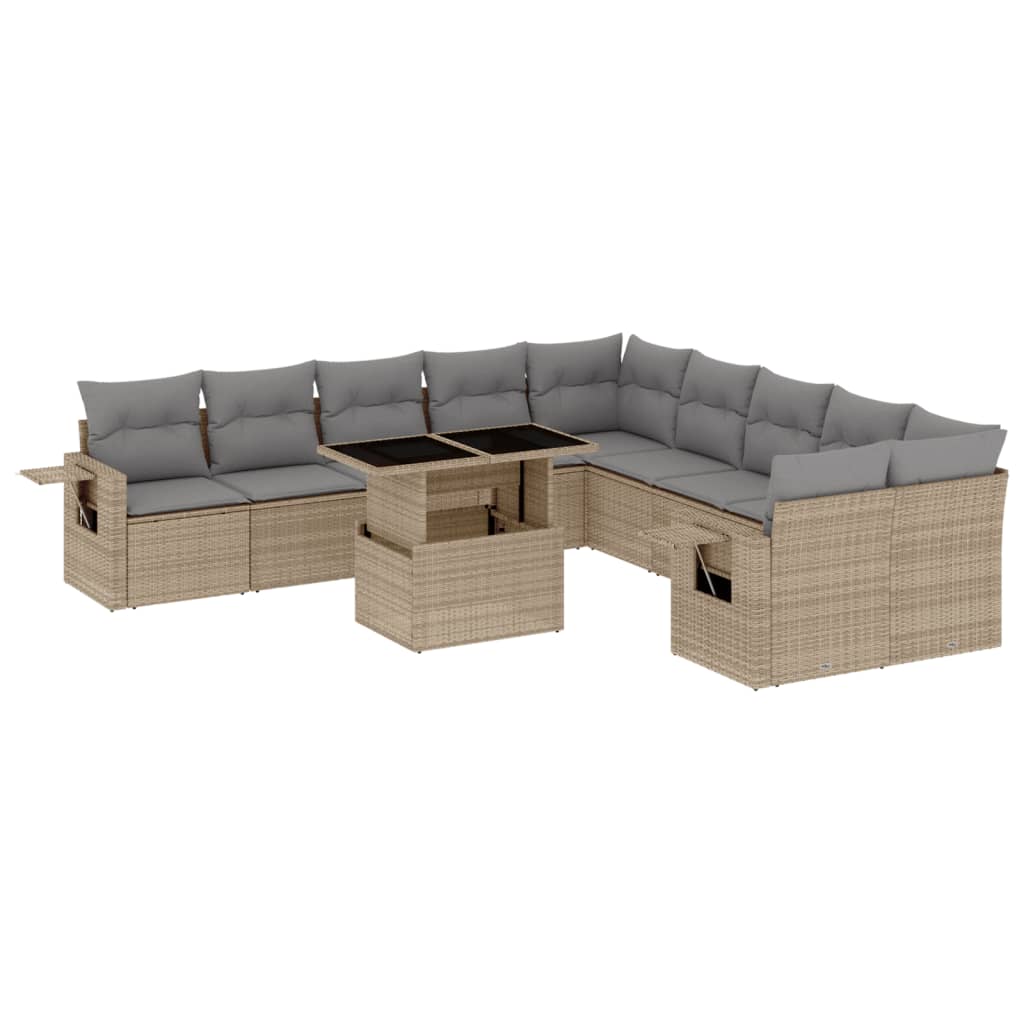 Loungegrupp för trädgården m. dynor 11 delar beige konstrotting