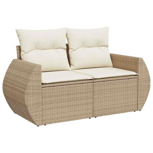 Loungegrupp för trädgården m. dynor 11 delar beige konstrotting