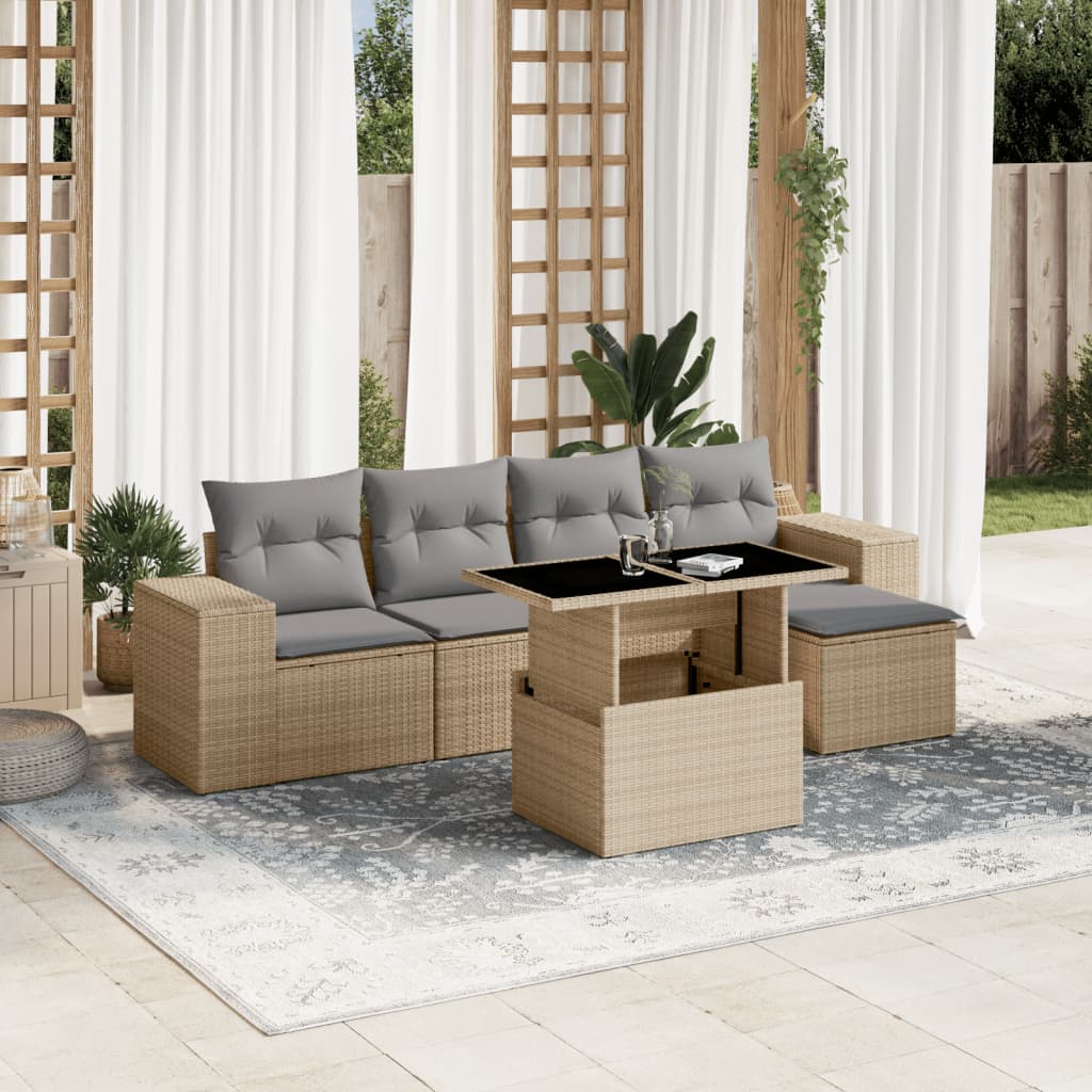 Soffgrupp för trädgården med dynor 6 delar beige konstrotting