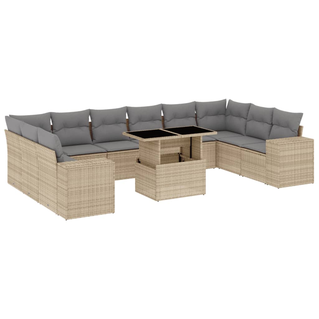 Loungegrupp för trädgården m. dynor 11 delar beige konstrotting