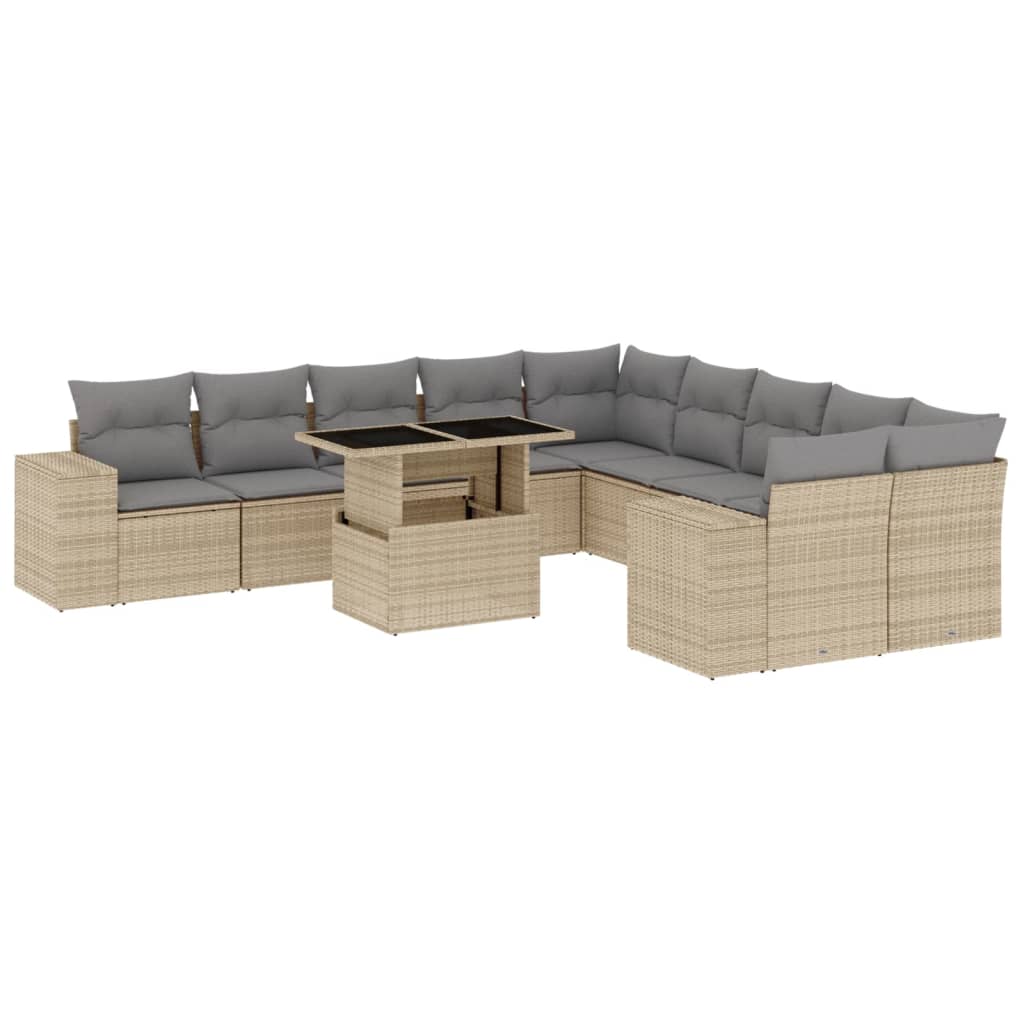 Loungegrupp för trädgården m. dynor 11 delar beige konstrotting