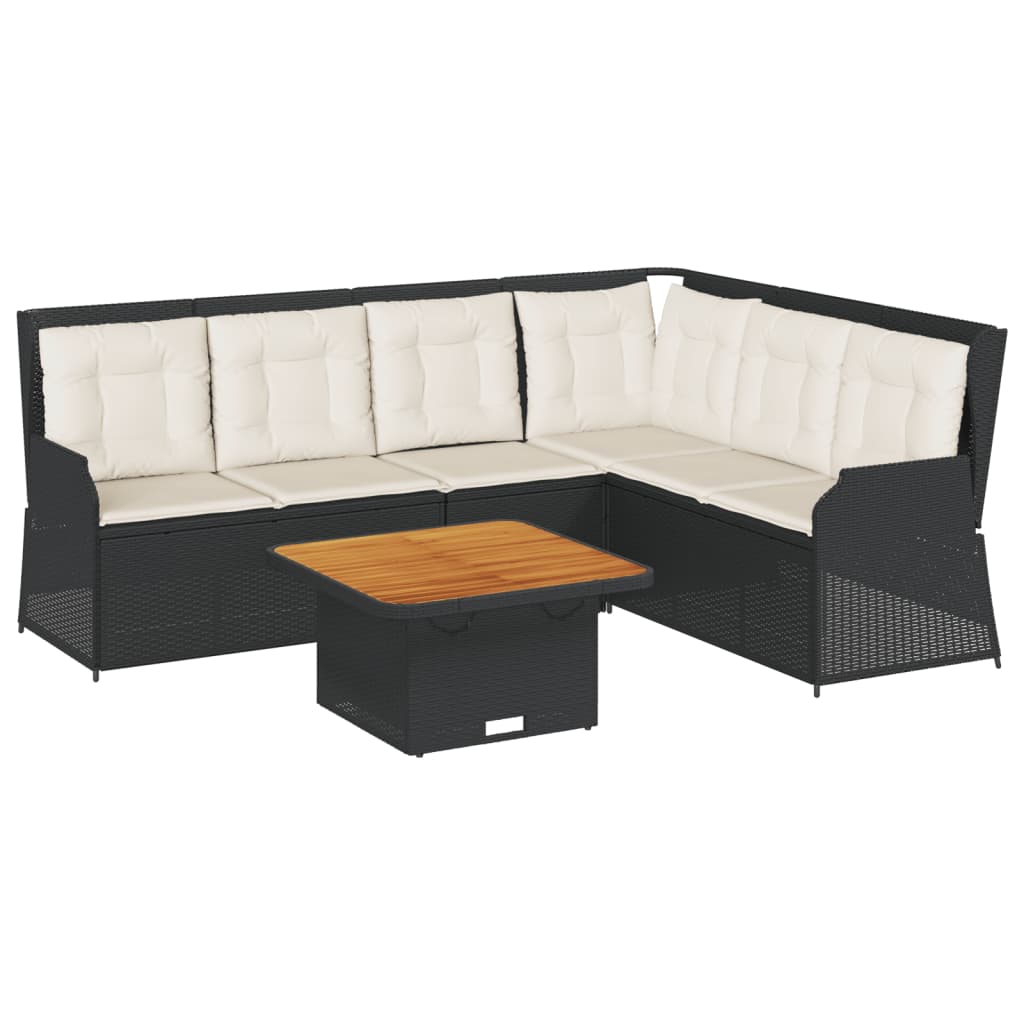 Loungegrupp med dynor 5 delar konstrotting svart