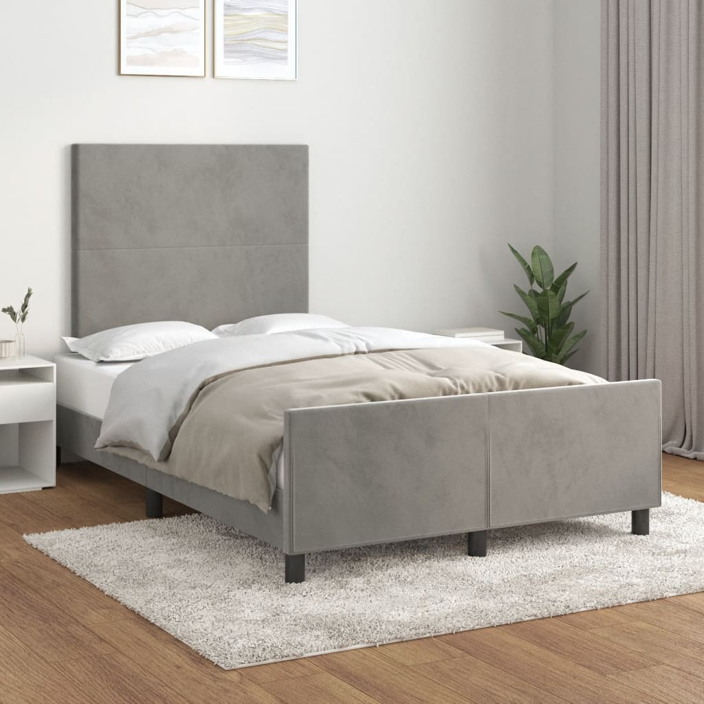 sängram med madrass ljusgrå 120x190 cm sammet