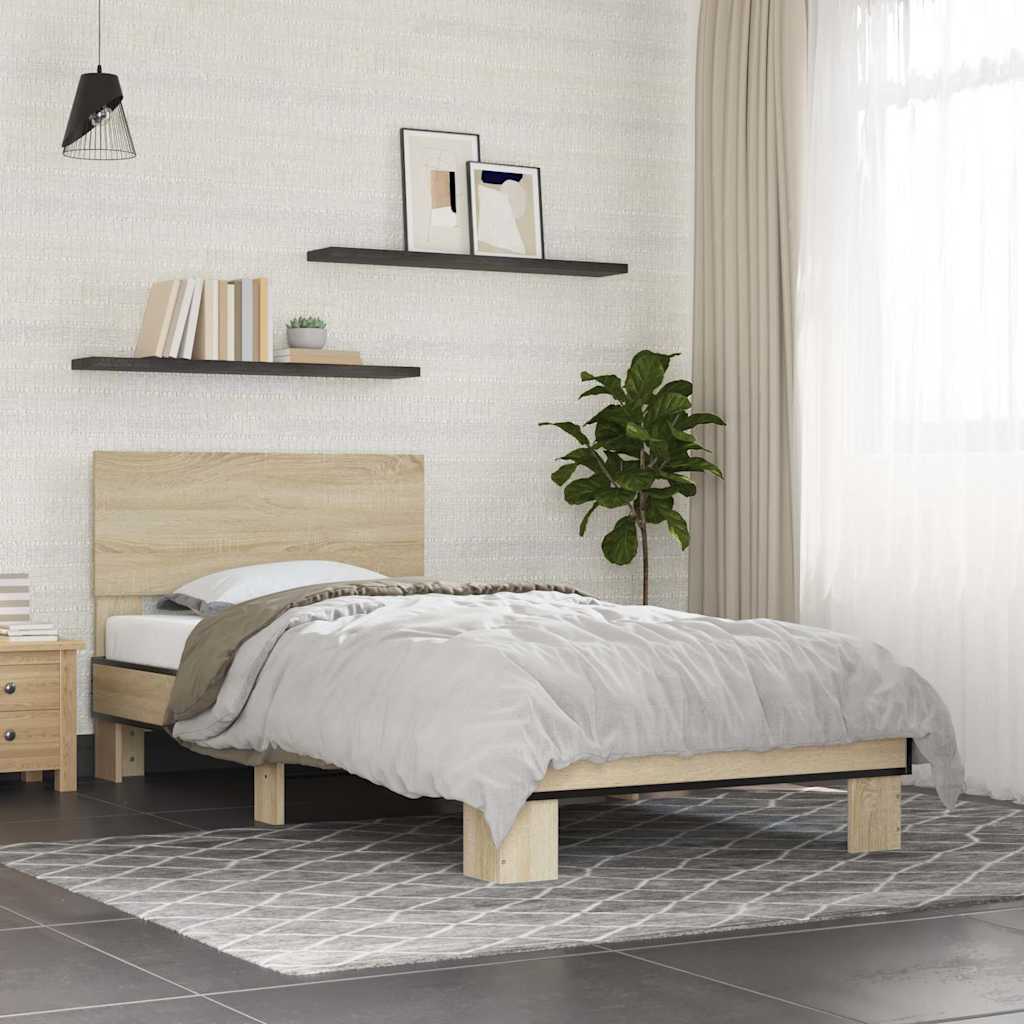 Sängram sonoma-ek 75x190 cm konstruerat trä och metall