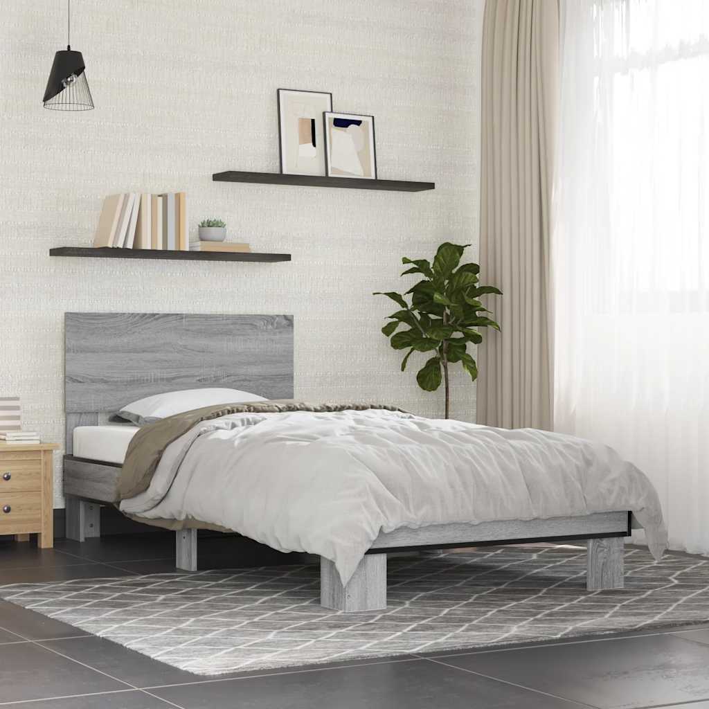 Sängram grå sonoma 75x190 cm konstruerat trä och metall