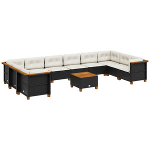 Loungegrupp för trädgården m. dynor 11 delar konstrotting svart