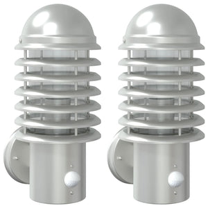 Utomhusvägglampor med sensorer 2 st rostfritt stål