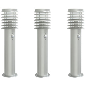 Utomhusgolvlampor med sensorer 3 st silver 60 cm rostfritt stål