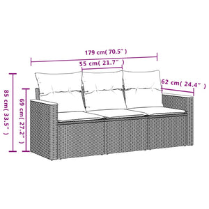 Soffgrupp för trädgård med dynor 3 delar svart konstrotting