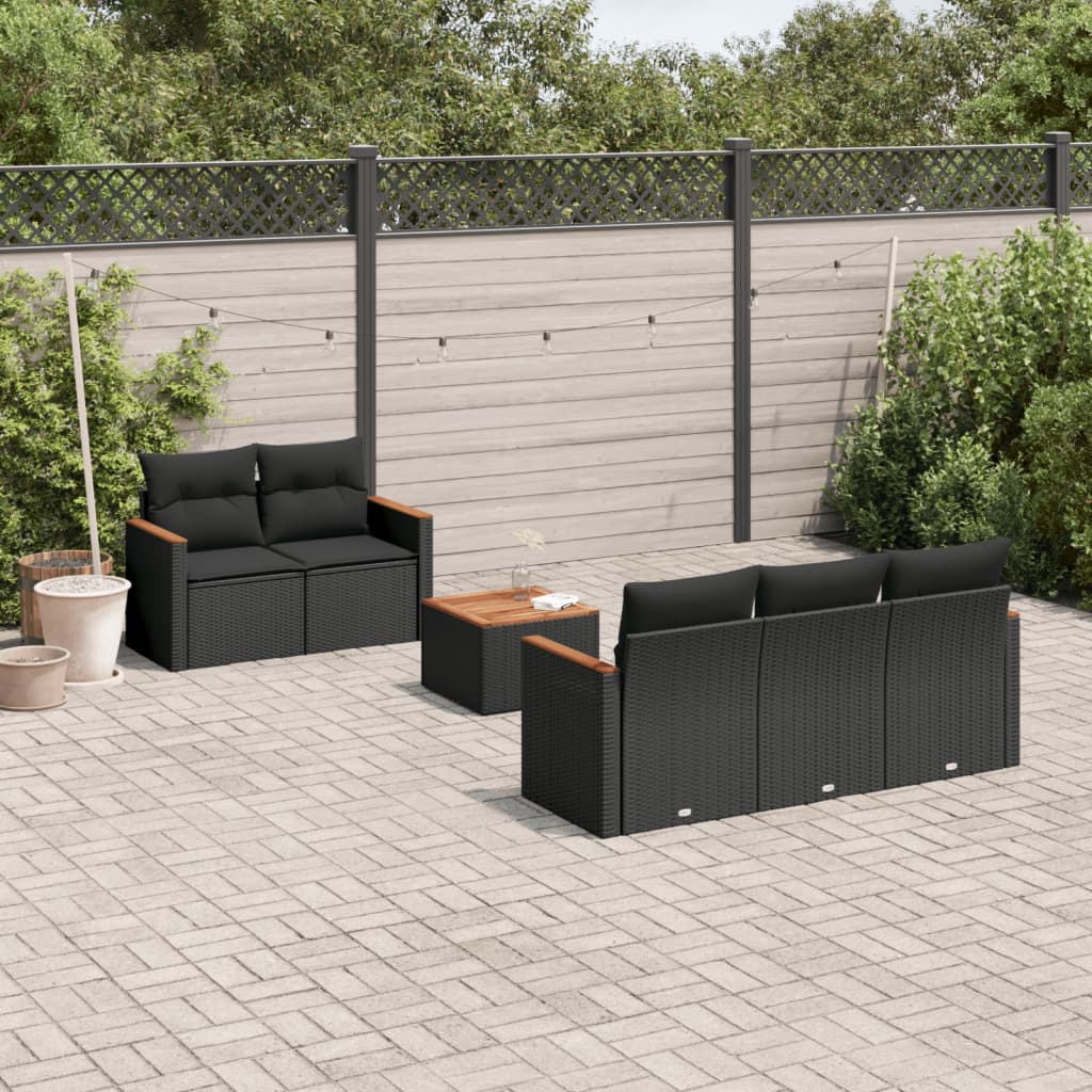 Loungegrupp med dynor 6 delar svart konstrotting