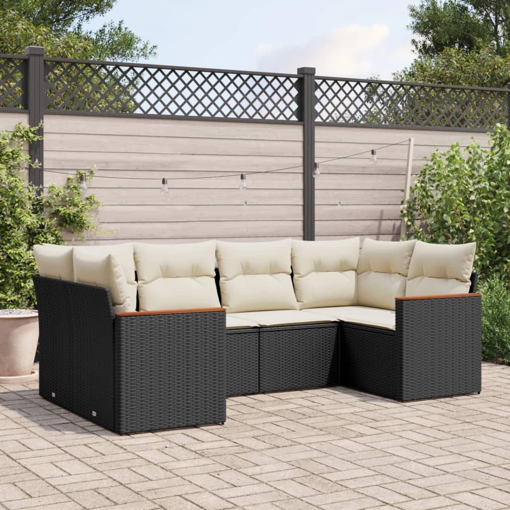 Loungegrupp med dynor 6 delar svart konstrotting