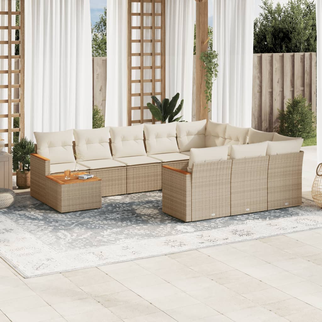 Loungegrupp för trädgården m. dynor 11 delar beige konstrotting
