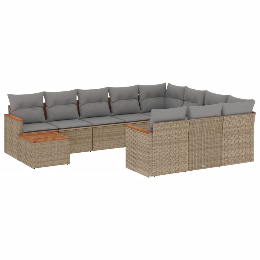 Loungegrupp för trädgården m. dynor 11 delar beige konstrotting