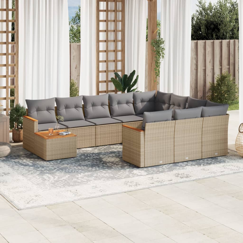 Loungegrupp för trädgården m. dynor 11 delar beige konstrotting