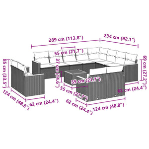 Loungegrupp för trädgården m dynor 13 delar svart konstrotting
