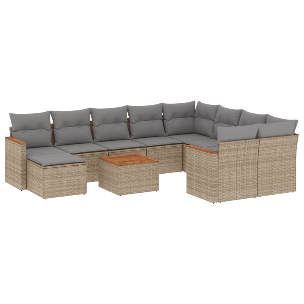 Loungegrupp för trädgården m. dynor 11 delar beige konstrotting
