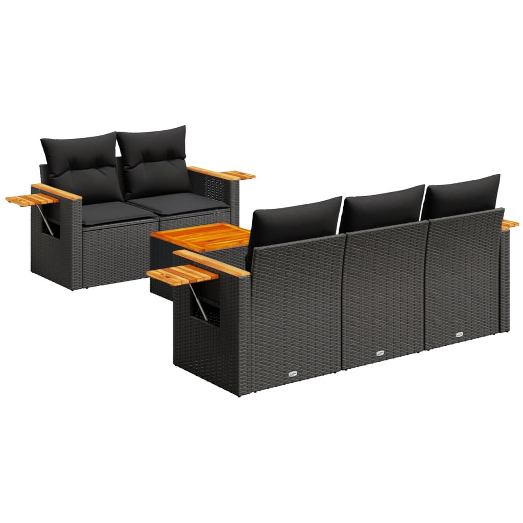 Loungegrupp med dynor 6 delar svart konstrotting