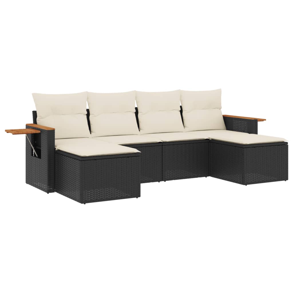 Loungegrupp med dynor 6 delar svart konstrotting