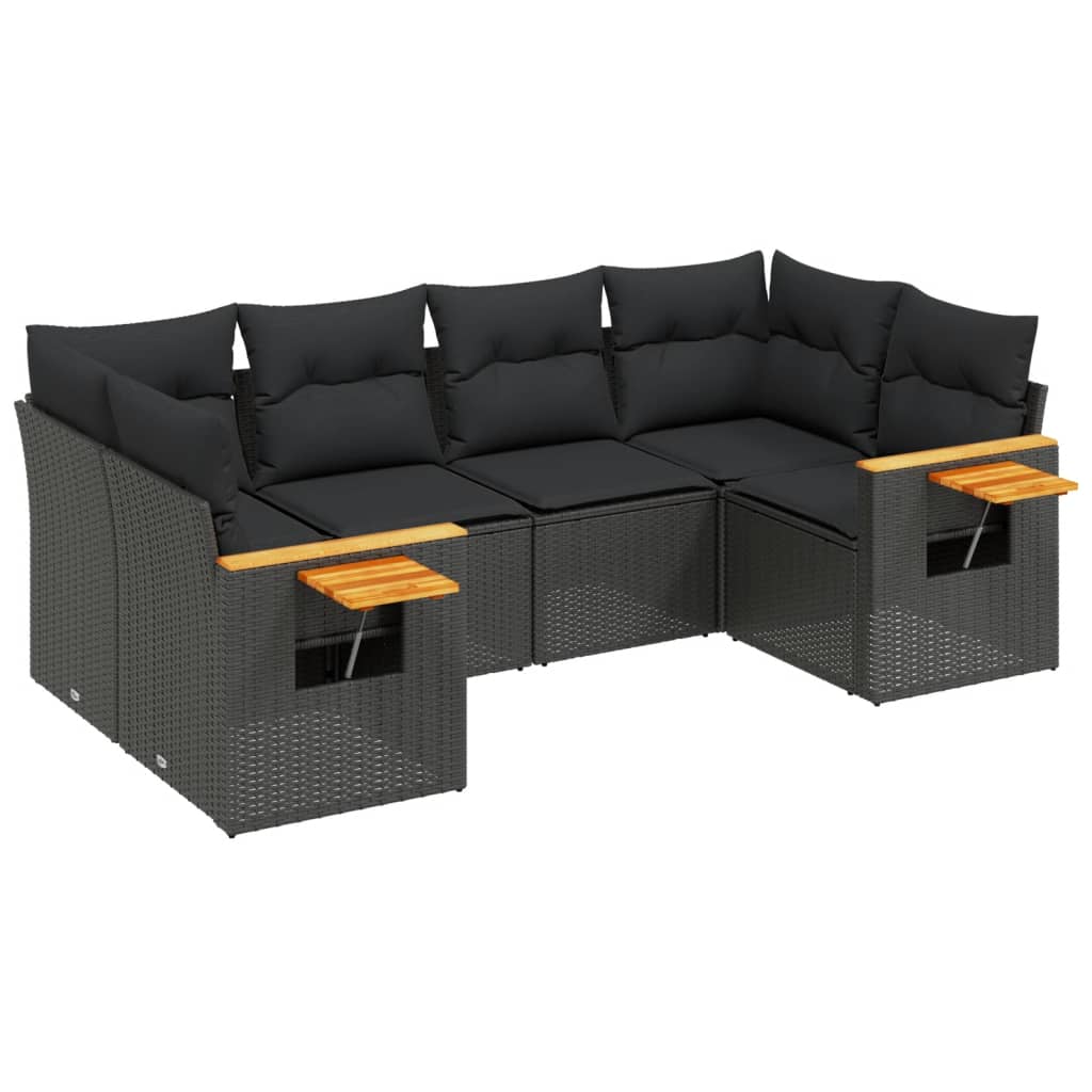 Loungegrupp med dynor 6 delar svart konstrotting