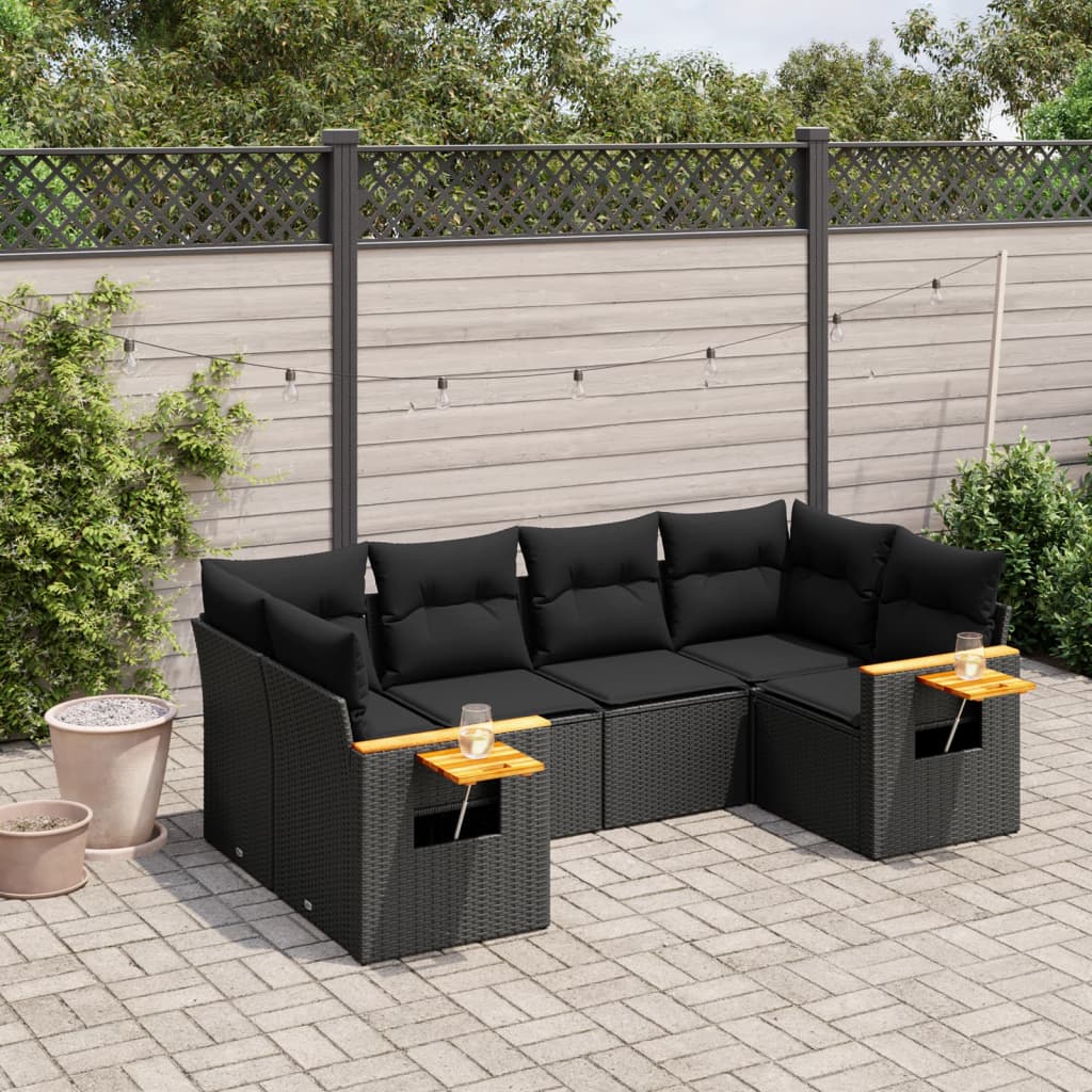 Loungegrupp med dynor 6 delar svart konstrotting