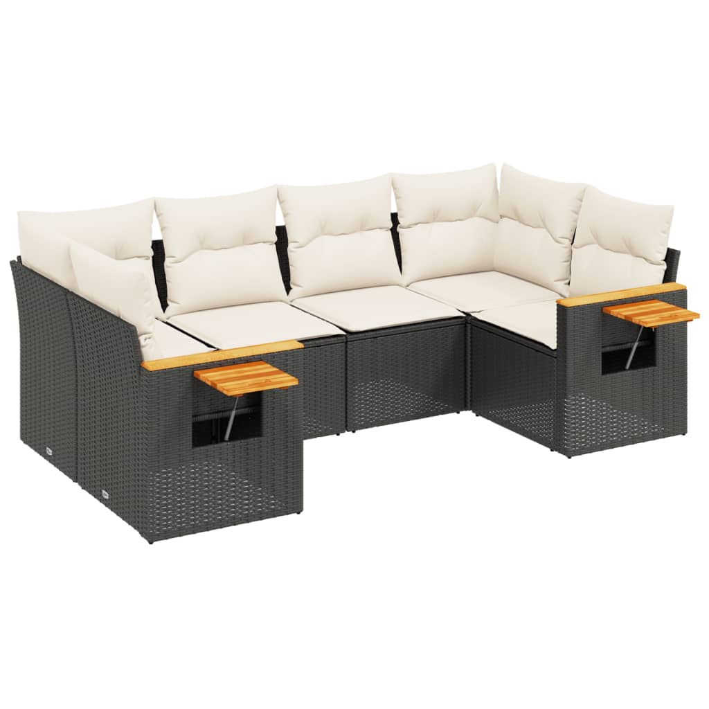 Loungegrupp med dynor 6 delar svart konstrotting