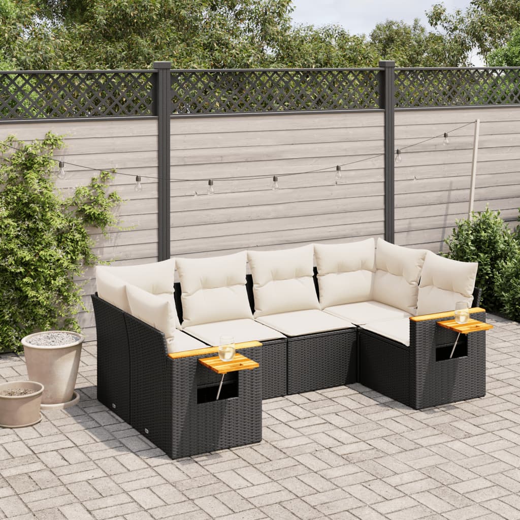 Loungegrupp med dynor 6 delar svart konstrotting