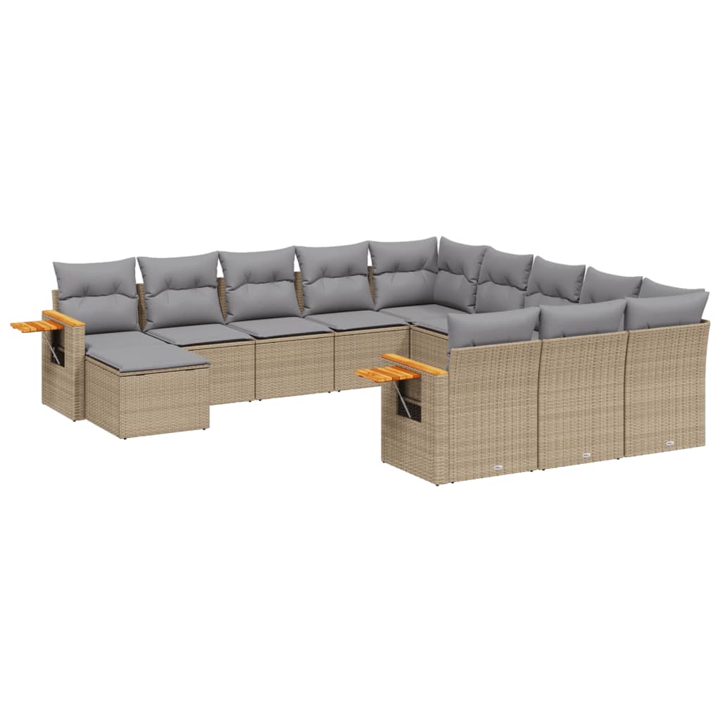 Loungegrupp för trädgården m. dynor 11 delar beige konstrotting
