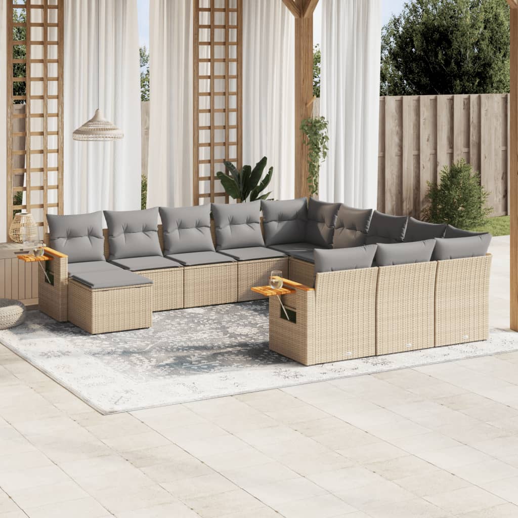 Loungegrupp för trädgården m. dynor 11 delar beige konstrotting