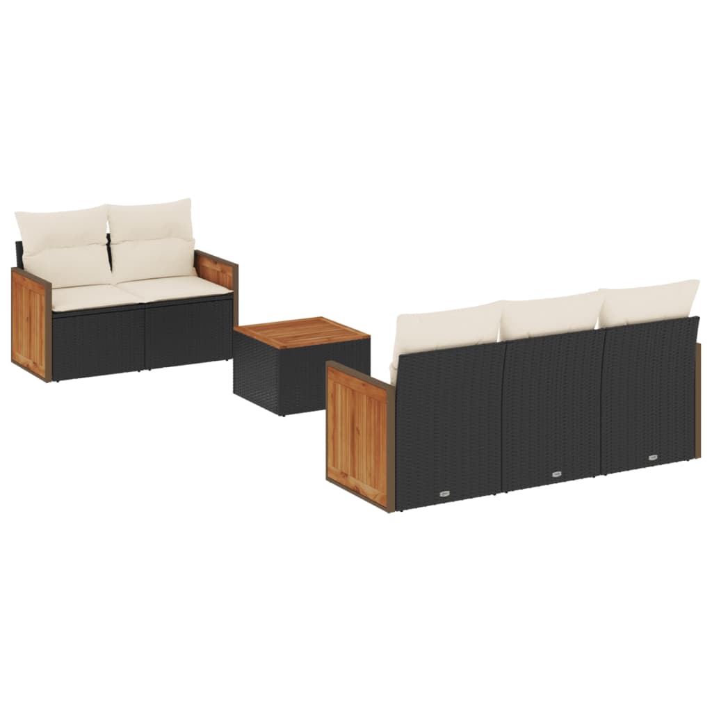 Loungegrupp med dynor 6 delar svart konstrotting