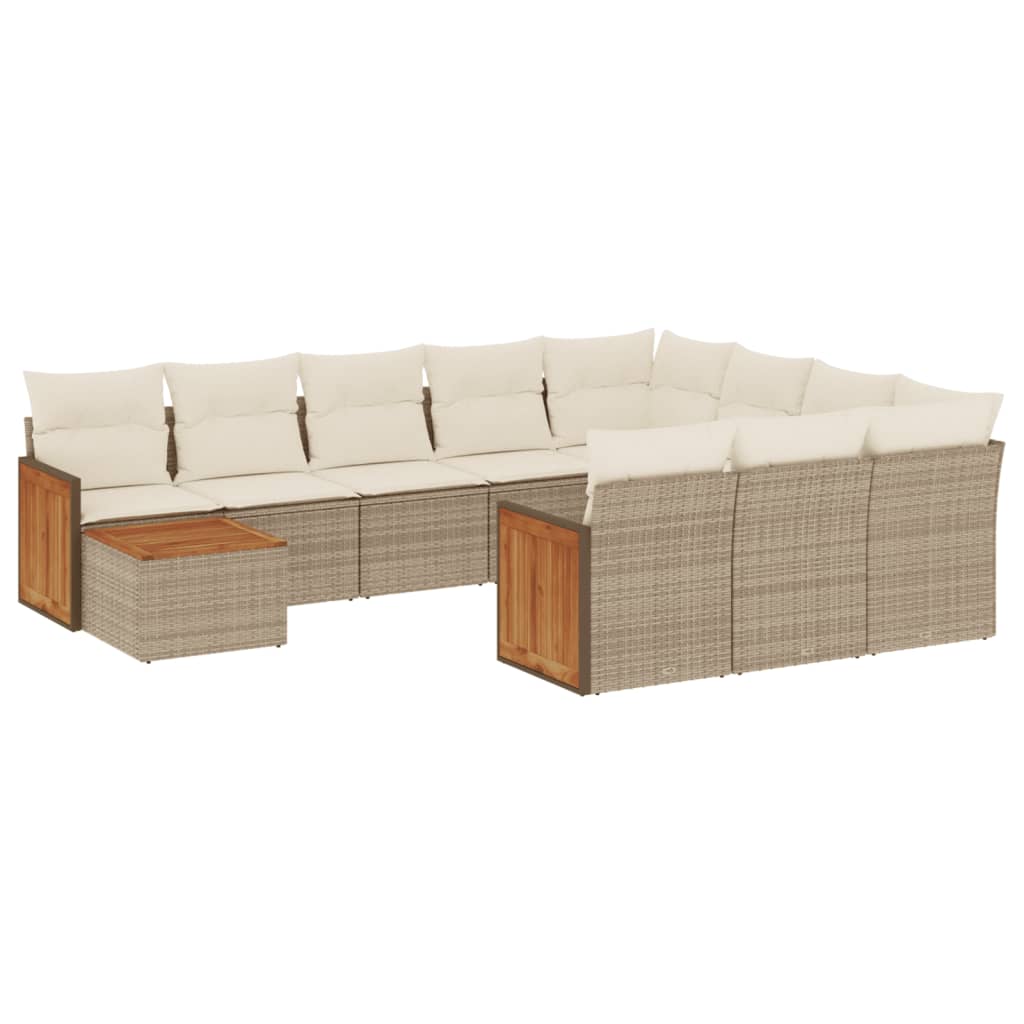 Loungegrupp för trädgården m. dynor 11 delar beige konstrotting
