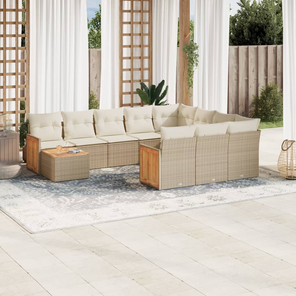 Loungegrupp för trädgården m. dynor 11 delar beige konstrotting