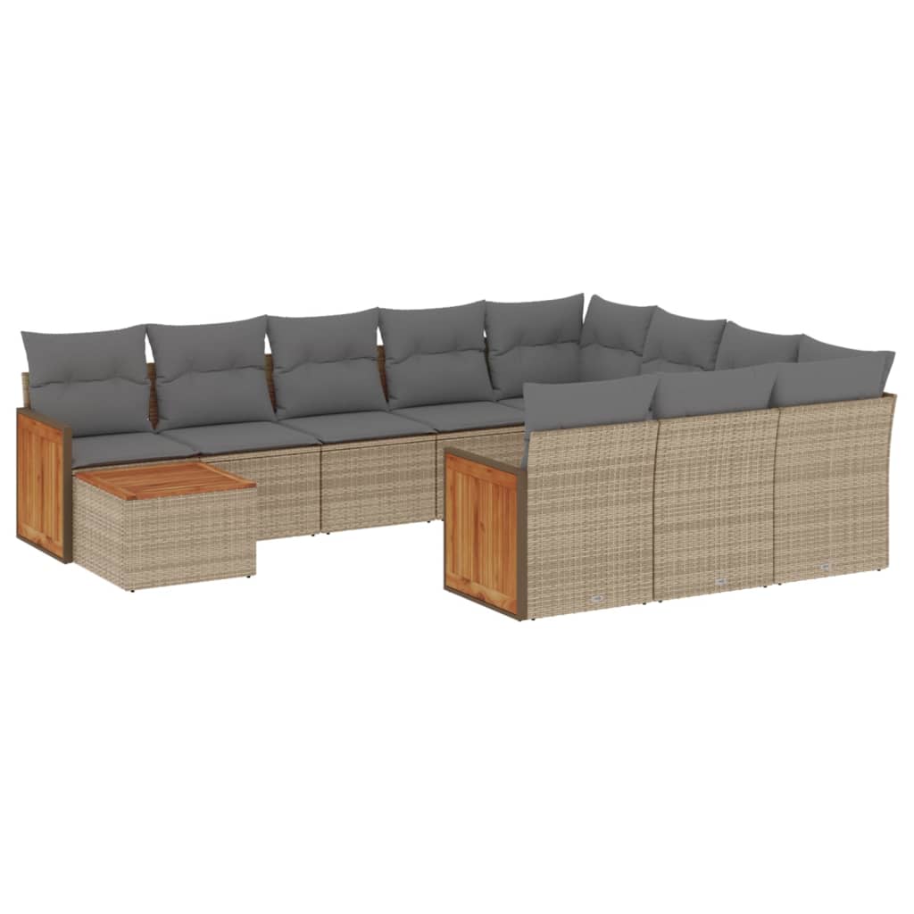 Loungegrupp för trädgården m. dynor 11 delar beige konstrotting