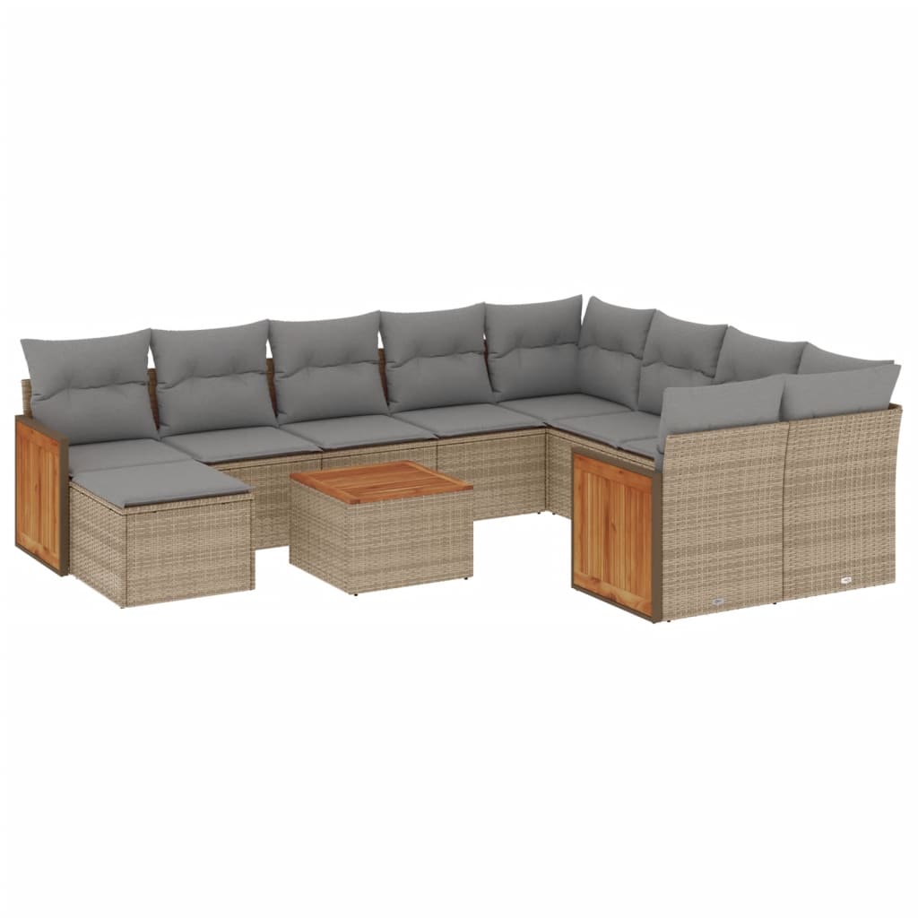 Loungegrupp för trädgården m. dynor 11 delar beige konstrotting