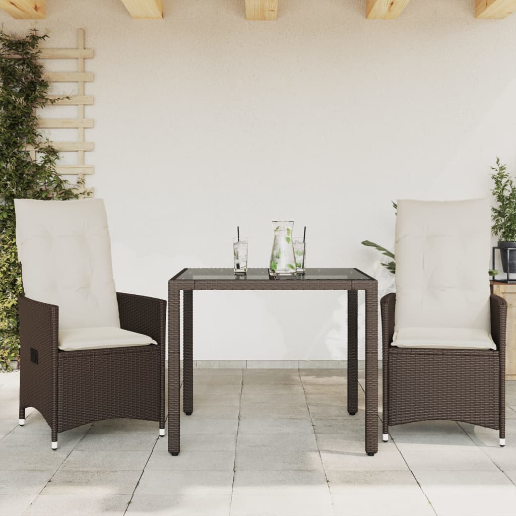 Bistrogrupp med dynor 3 delar brun konstrotting