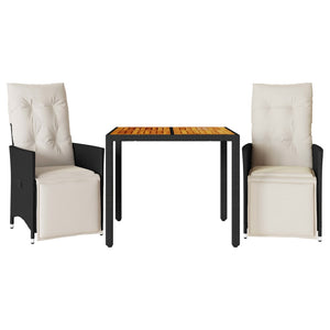 Caféset med dynor 3 delar svart konstrotting