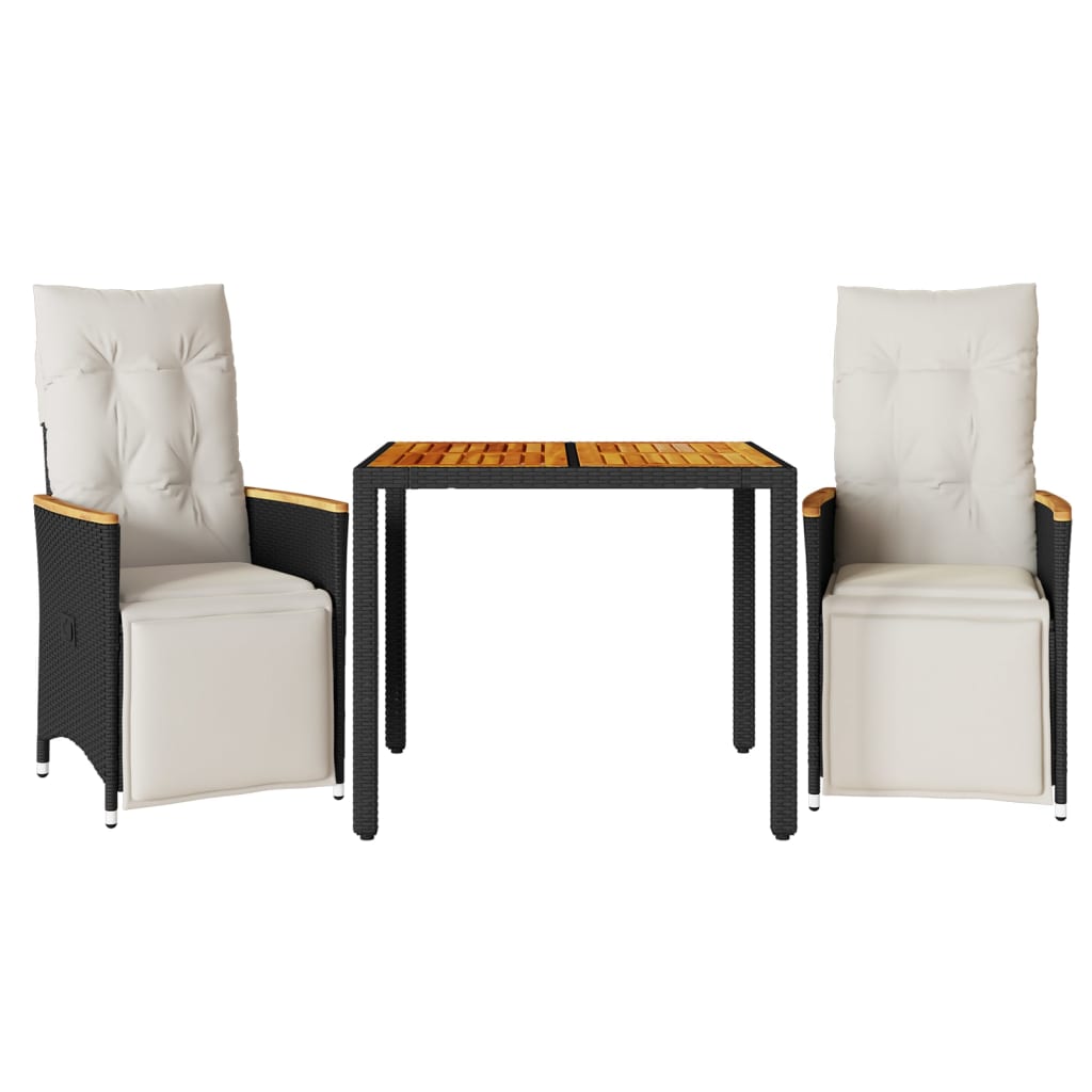 Caféset med dynor 3 delar konstrotting svart