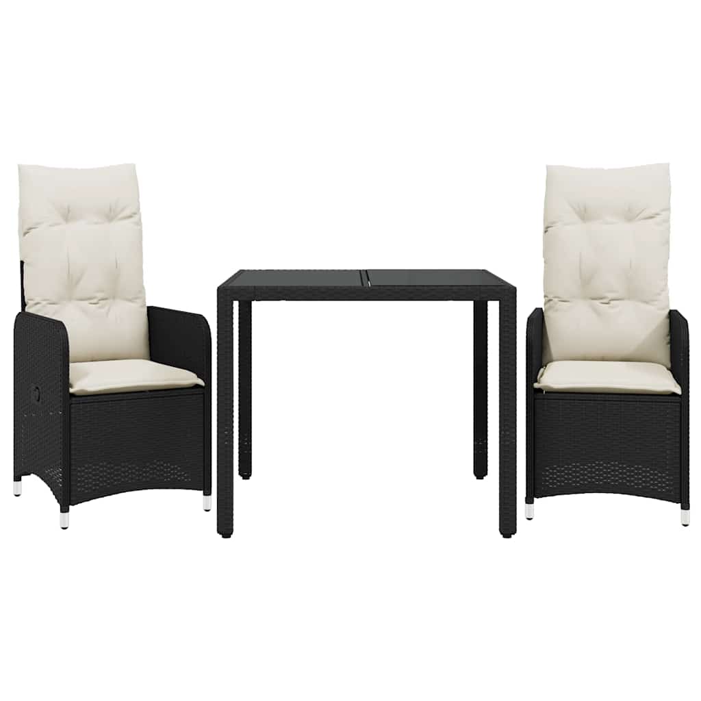 Caféset med dynor 3 delar konstrotting svart