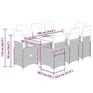 Caféset med dynor 9 delar konstrotting svart