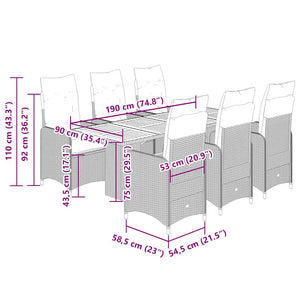 Caféset med dynor 7 delar konstrotting grå