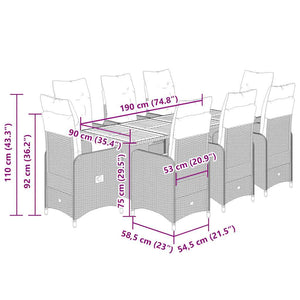 Caféset med dynor 9 delar konstrotting grå
