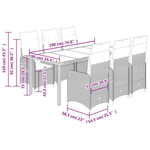 Caféset med dynor 7 delar konstrotting grå