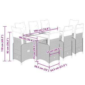 Caféset med dynor 9 delar konstrotting grå