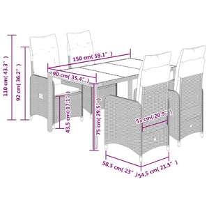 Matgrupp för trädgården med dynor 5 delar brun konstrotting