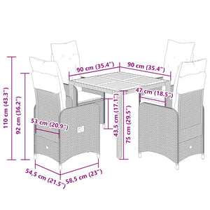 Caféset för trädgården 5 delar med dynor beige konstrotting