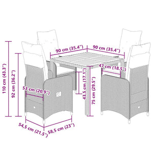 Caféset för trädgården 5 delar med dynor beige konstrotting