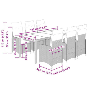 Caféset för trädgården 7 delar med dynor beige konstrotting